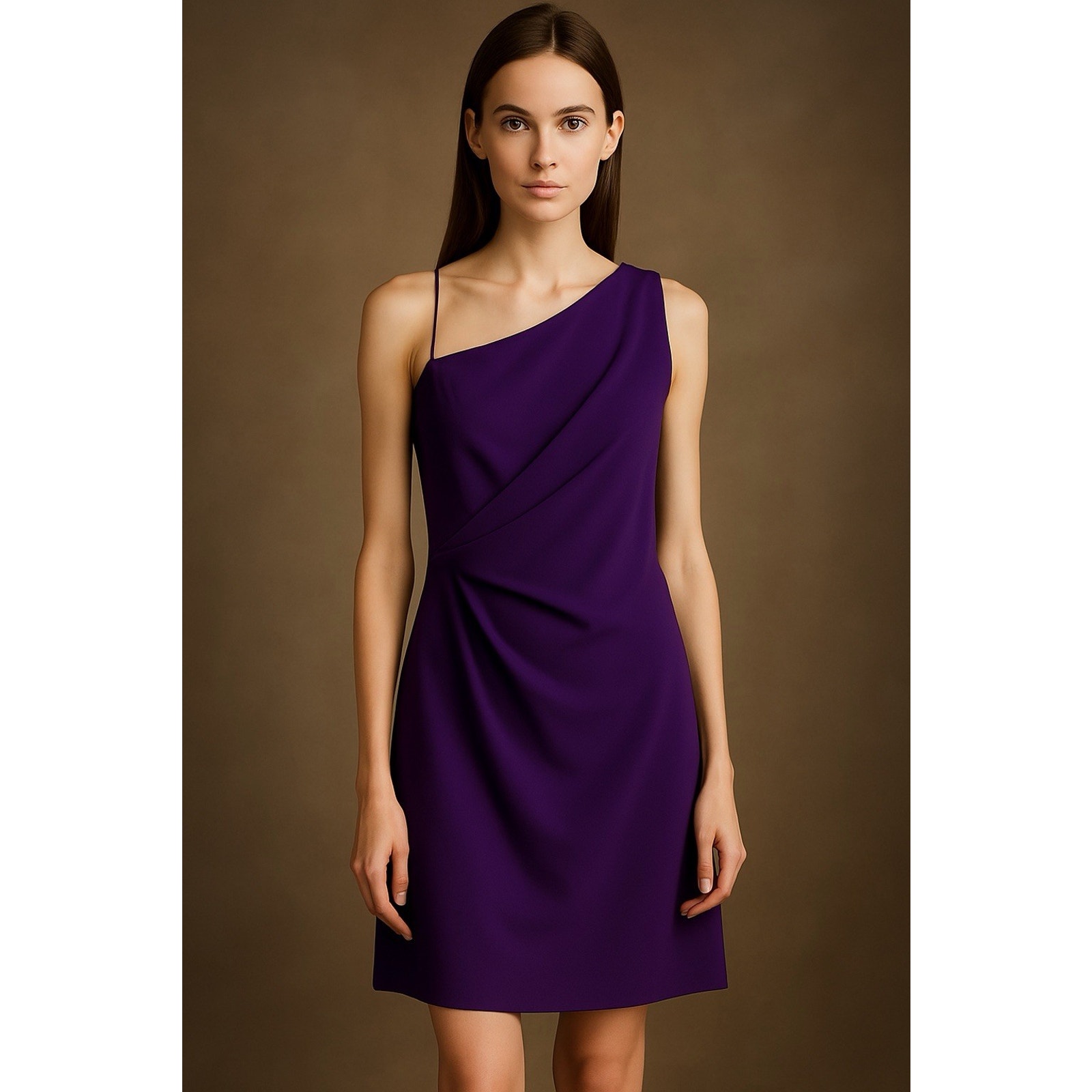 Piazza Sempione Virgin Wool Violet One Shoulder Cocktail Dress Us 12